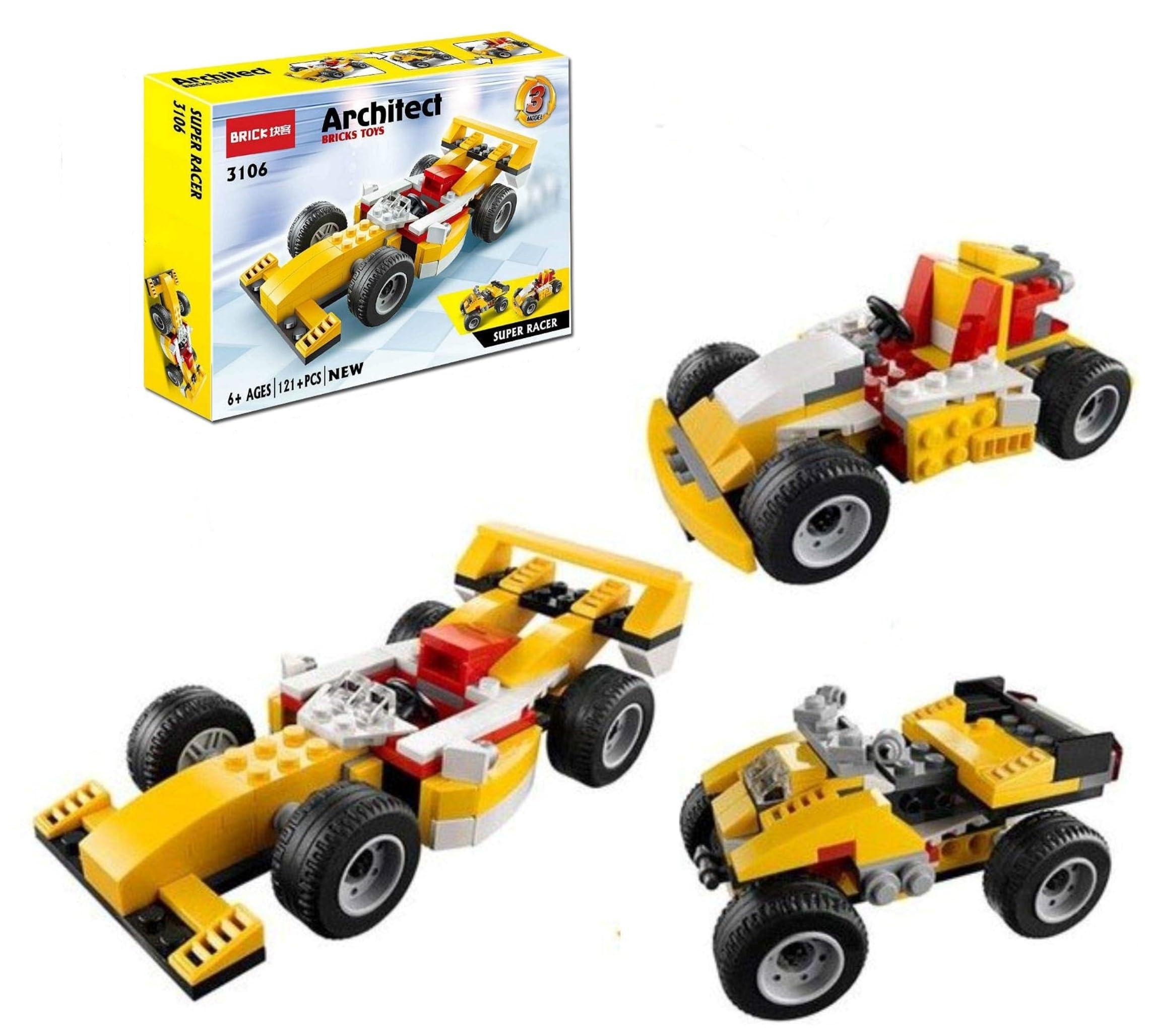 wudcraft Architect Building Blocks Contruction 3 in 1 Pack of 121 Pcs Toy Set (Racing Car) Educational Brick Building Blocks for 7+ Years Kids