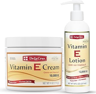 De La Cruz Vitamin E Cream for Face + Vitamin E Lotion for Skin Bundle - Moisturizing Skin Care for All Skin Types - Made in USA