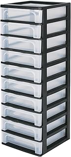 Iris Ohyama Unidade de armazenamento de plástico com 10 gavetas de superfície, preto, formato A4, A5 e A6, multiusos, para escritório, escola, papelaria, armário e casa, torre, organizador, OCH-2100
