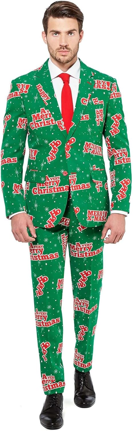 OppoSuits Fun Ugly Christmas Costumes For Men - Complete Xmas Suit: Includes Jacket, Pants and Tie 42 Happy Holidude