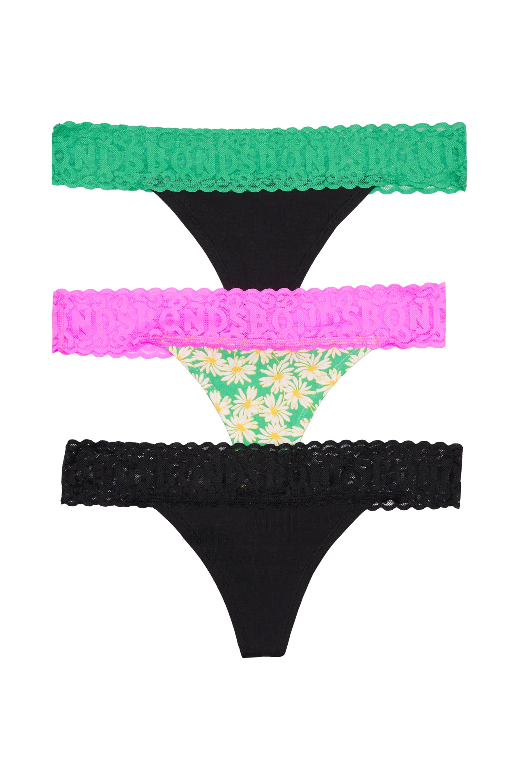 Bonds womens Underwear Thong Pack Lace-top Icons Panties for Women Stretchy Cotton-blend Low-rise Underwear 3-pack