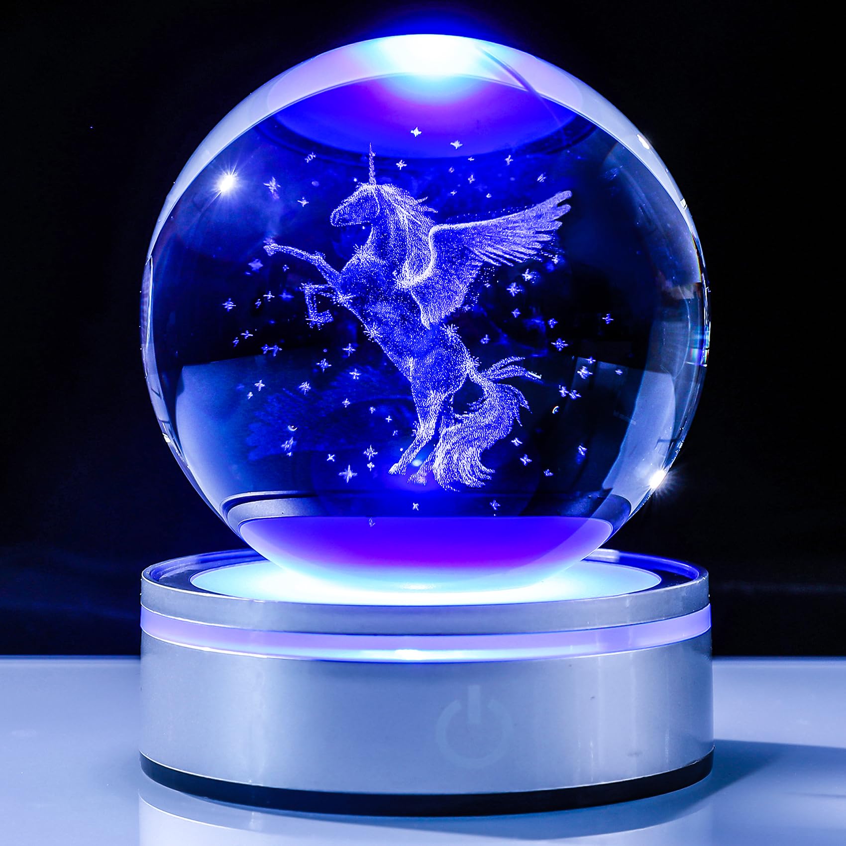 YWHL 3D Crystal Unicorn Gifts for Women with Colorful LED Base Laser Engraved 3.14'' Glass Animals Unicorn Figurine Ball Home Room Decorations