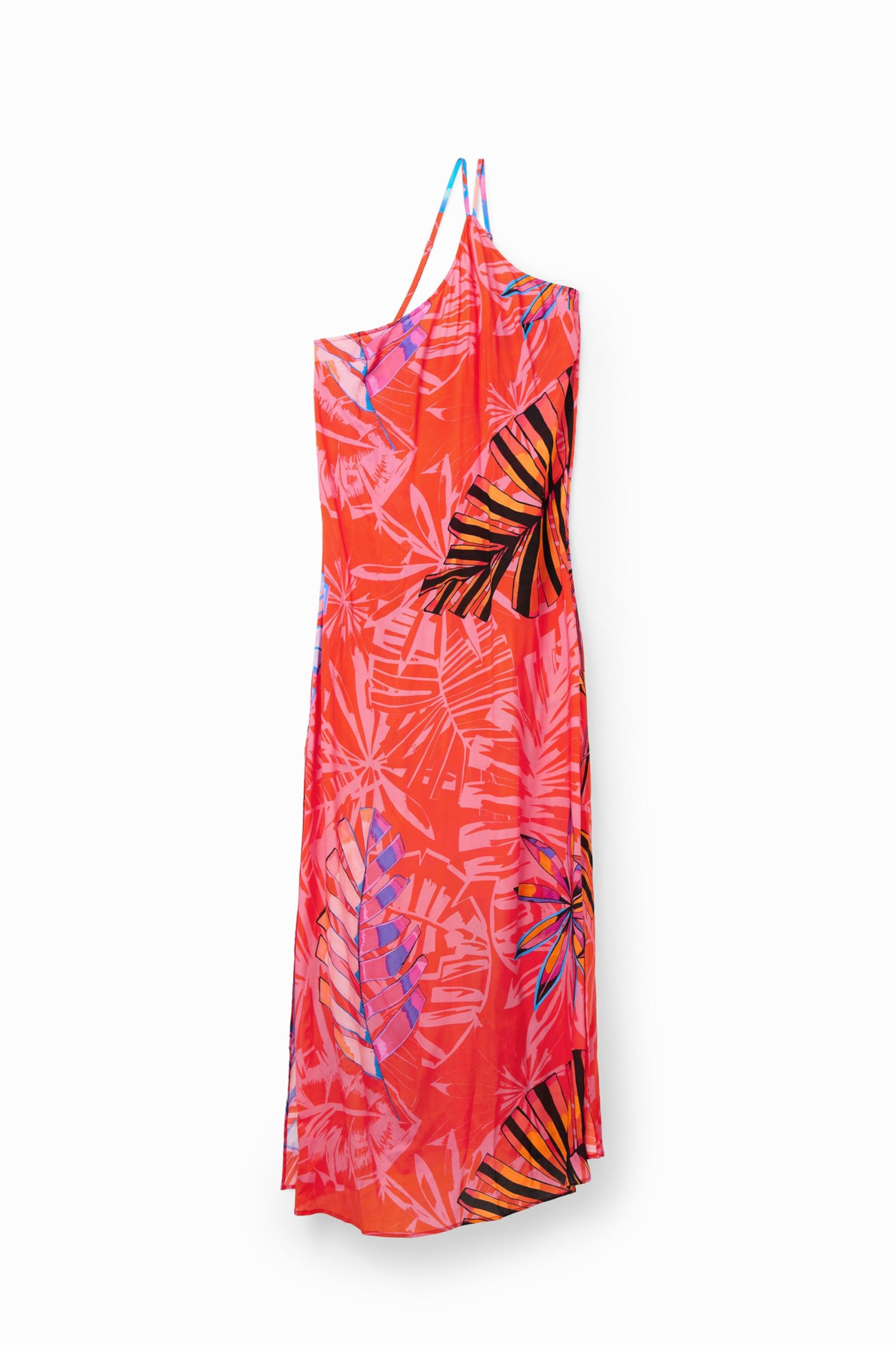 Desigual Women's Orange Tropical Asymmetric Midi Dress, Viscose, L