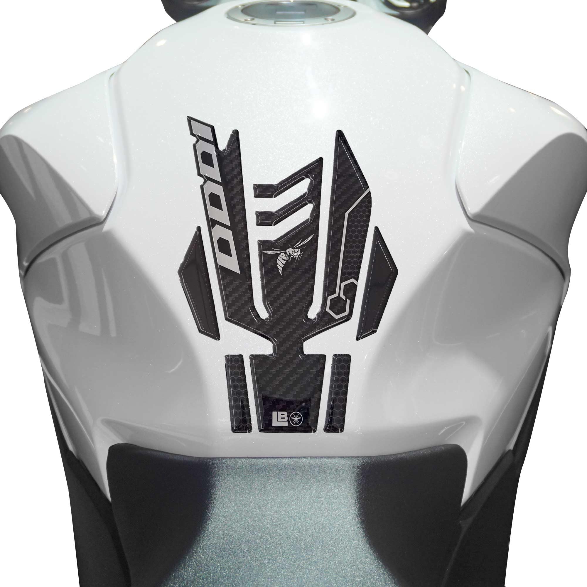 Autocollant 3D moto reservoir Honda Hornet 1000 2025 en resine protection argent labelbike