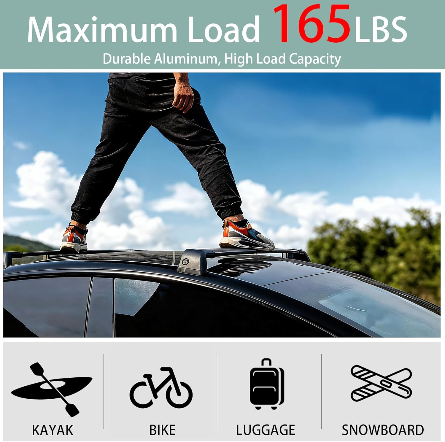 2PCS Roof Rack Cross Bars for Tesla Model Y Juniper 2020-2026, Roof Rack Heavy Duty Aluminum, 165lbs Load Capacity Luggage Cargo Carrier for Kayak Bike Ski Luggage, Matte Black Exterior Accessories