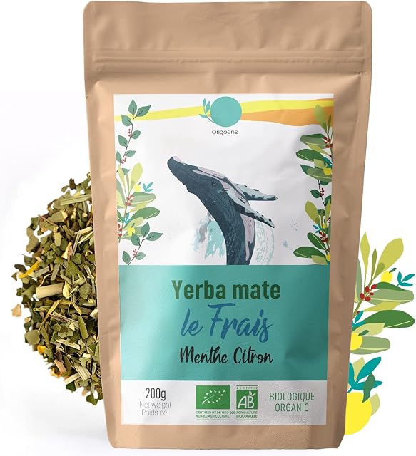 ORIGEENS ORGANIC YERBA MATE TEA With Mint and Lemon 200g - Le Frais | Organic Unroasted Yerba Mate, Leaves, Without Stalks or Dust | Energy and Detox Drink