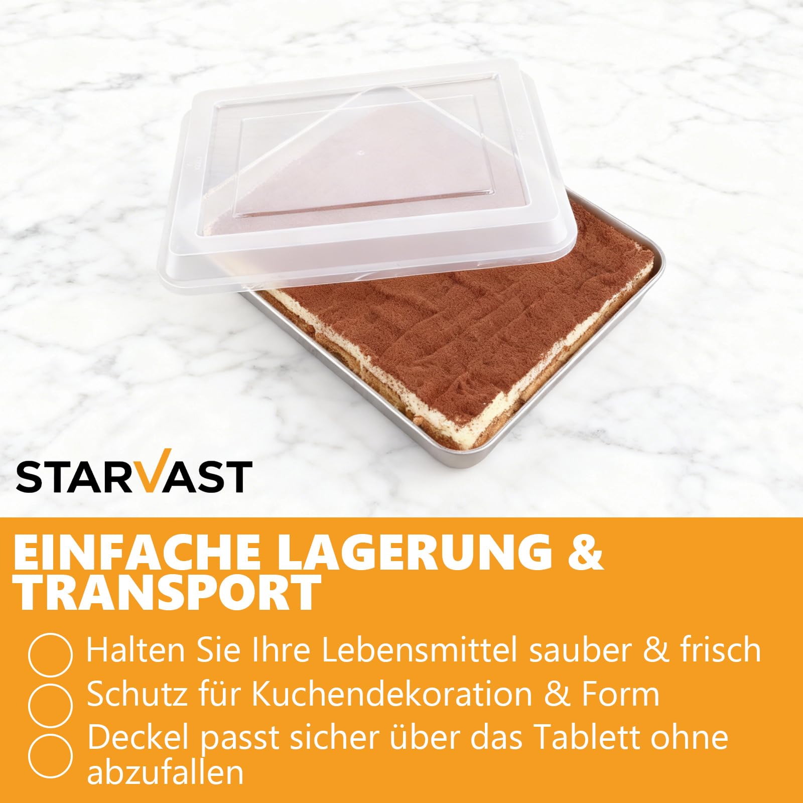 STARVAST 3 teglia da forno profonda con coperchio, 31 x 24 x 5 cm, in acciaio inox, rettangolare, per cottura a secco, ideale per torte di brownie e lasagna, finitura a specchio e panno