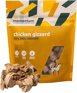 Momentum Carnivore Nutrition Freeze-Dried Chicken Gizzard Cat Treats – Single-Ingredient, High-Protein, All-Natural, Grain-Free, Naturally Flavorful – Made in USA – 1.9 oz Bag