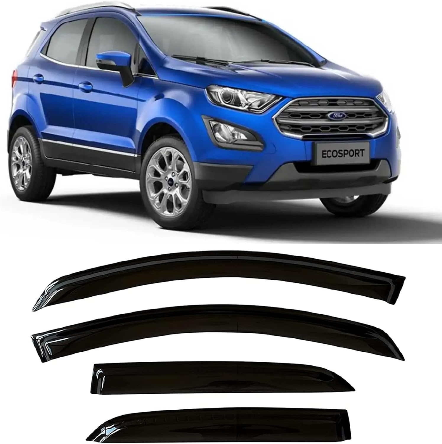 2018-2022 Tinted Tape-On Rain Guards for Ford EcoSport Side Window Visor Deflectors S Se Titanium Durable Tinted Shades 2019 2020 2021