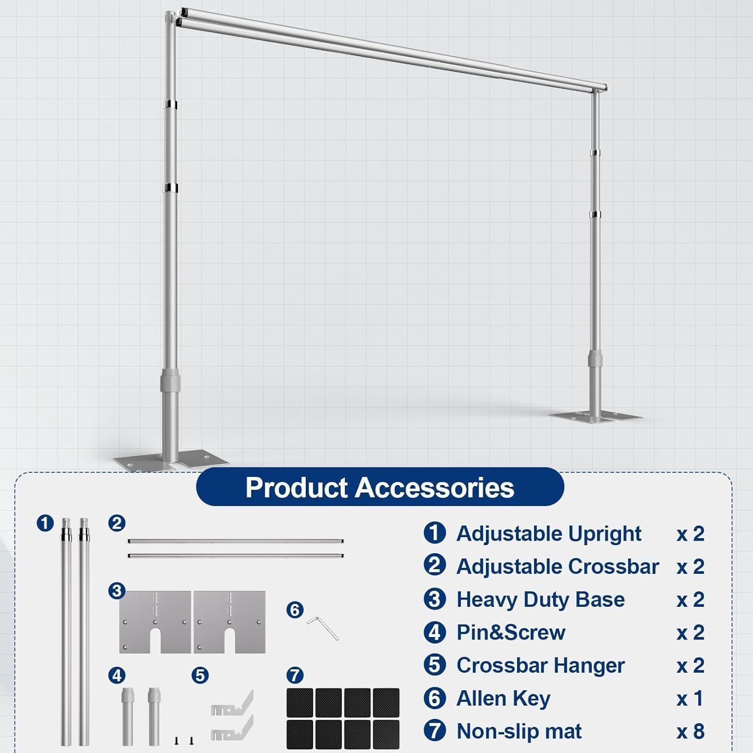 EMART Backdrop Stand Heavy Duty 10x10Ft, Double Crossbar Pipe and Drape Photo Background Support Kit, Adjustable Metal Frame with Flat Base for Wedding Birthday Party Decoration
