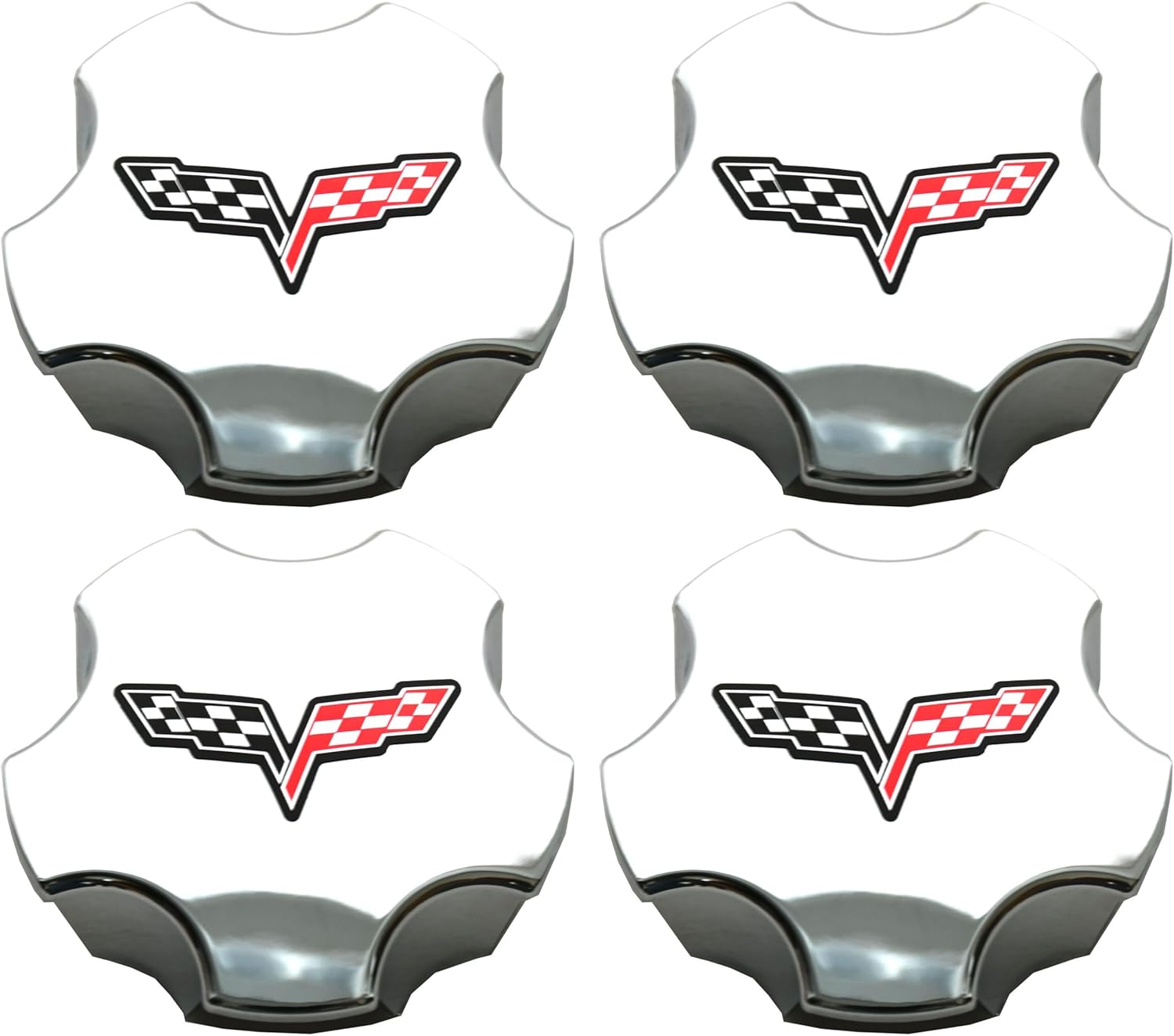 4pcs Custom Wheel Center Caps USA Flag Compatible with 2005 2006 2007 Corvette C6 Cross Flag Logo Wheel Center Hub Cap (Chrome)