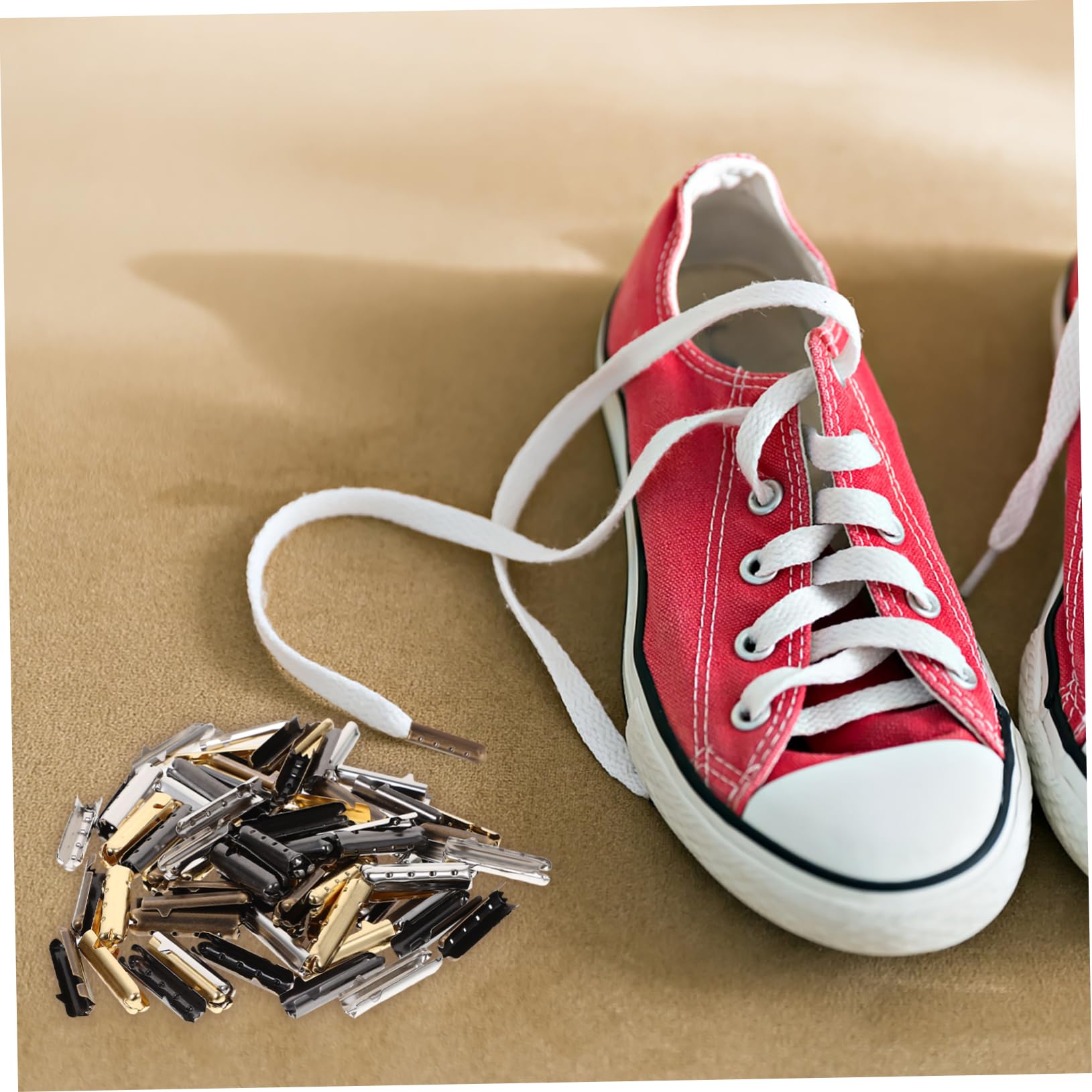VANZACK 80 Piezas de Puntas de Cobre para Cordones de Zapatos, Cabezas de Repuesto para Reparación, Facilitan Cruzar Agujeros y Acortan Cordones