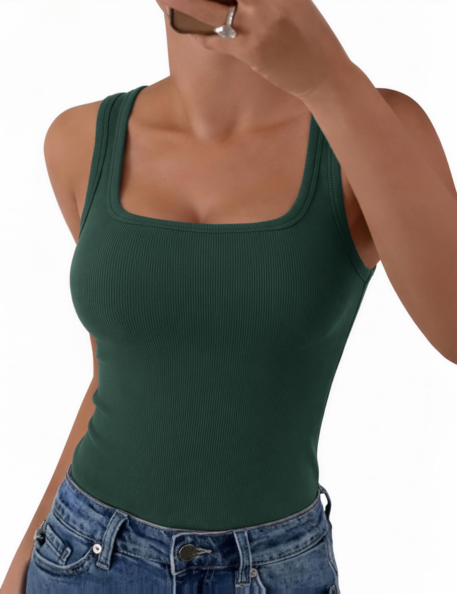 Aottori Tank Top Damen Eckigem Ausschnitt Oberteile Ärmelloses Slim Fit Basic Shirt Sommer Tanktop Gerippt Stretch Tops Sexy Casual Einfarbig