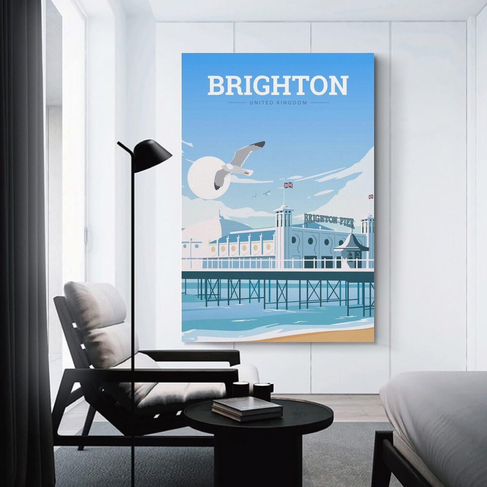 Junmoney Brighton Pier Travel Wall Picture Print 24x36inch(60x90cm), for Lounge Decor, Offices Or Entryway Styling, A Flexible Wall Accent for Shared Spaces