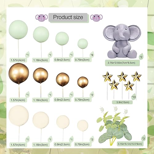 Miniatura 3 de 36 piezas de decoración para tartas de elefante, bolas de perlas de estrella, hojas de eucalipto, palillos para pasteles para baby shower,