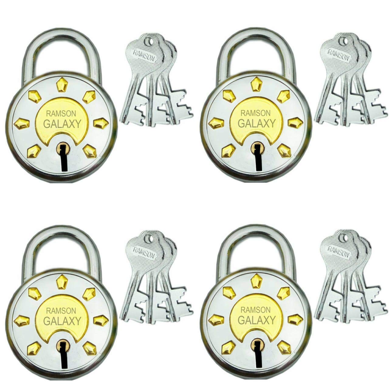 RAMSON Steel Galaxy 65 mm 8 Levers Double Locking 3 Keys Padlock (Silver) - Pack of 4