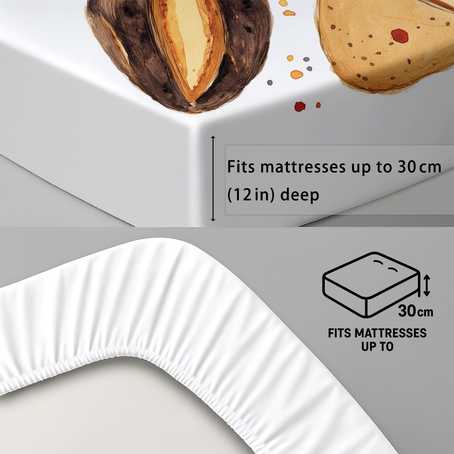 Französisches Baguette-Brot, Gebackenes Brot Spannbettlaken 160 x 200 cm - Bettlaken Pflegeleicht, Harmonische Malerei, Realistisch, Bettwäsche-Set, 3-teiliges Gemütliches Gästezimmer