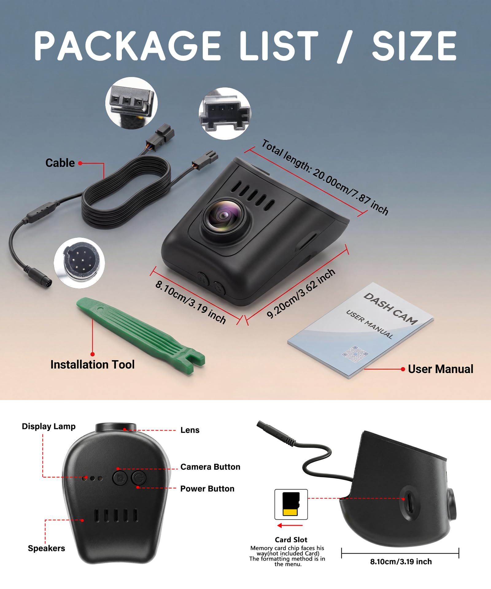 4K Dashcam Voiture pour Audi A4, A6, Allroad, A3, A5, Q5, S4, S6, Q7, A8, S8, TT, A7, S5, Q3, S3, S7, RS3, RS5, RS6, e-tron 2019-2026(Modèle A), Style OEM, Capteur G,WiFi, Caméra Embarqué 2160P