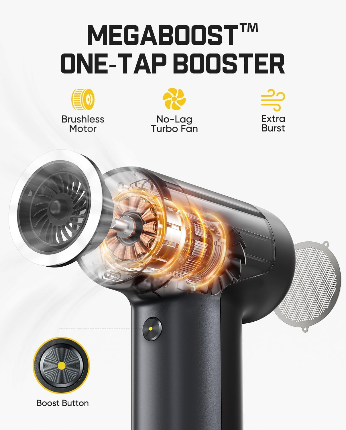 Fanttik B10 Pro Electric Air Duster, 110000RPM Brushless Motor, Compressed Air Duster, Mini Blower with One-tap Booster, 3 Gears Adjustable, Electric Duster for PC, Keyboard, Electronics (Grey) - Image 2