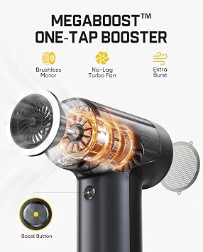 Fanttik B10 Pro Electric Air Duster (Grey) | 110,000RPM Brushless Motor, One-Tap Booster, 3-Speed Adjustable Control for PC, Keyboard & Electronics