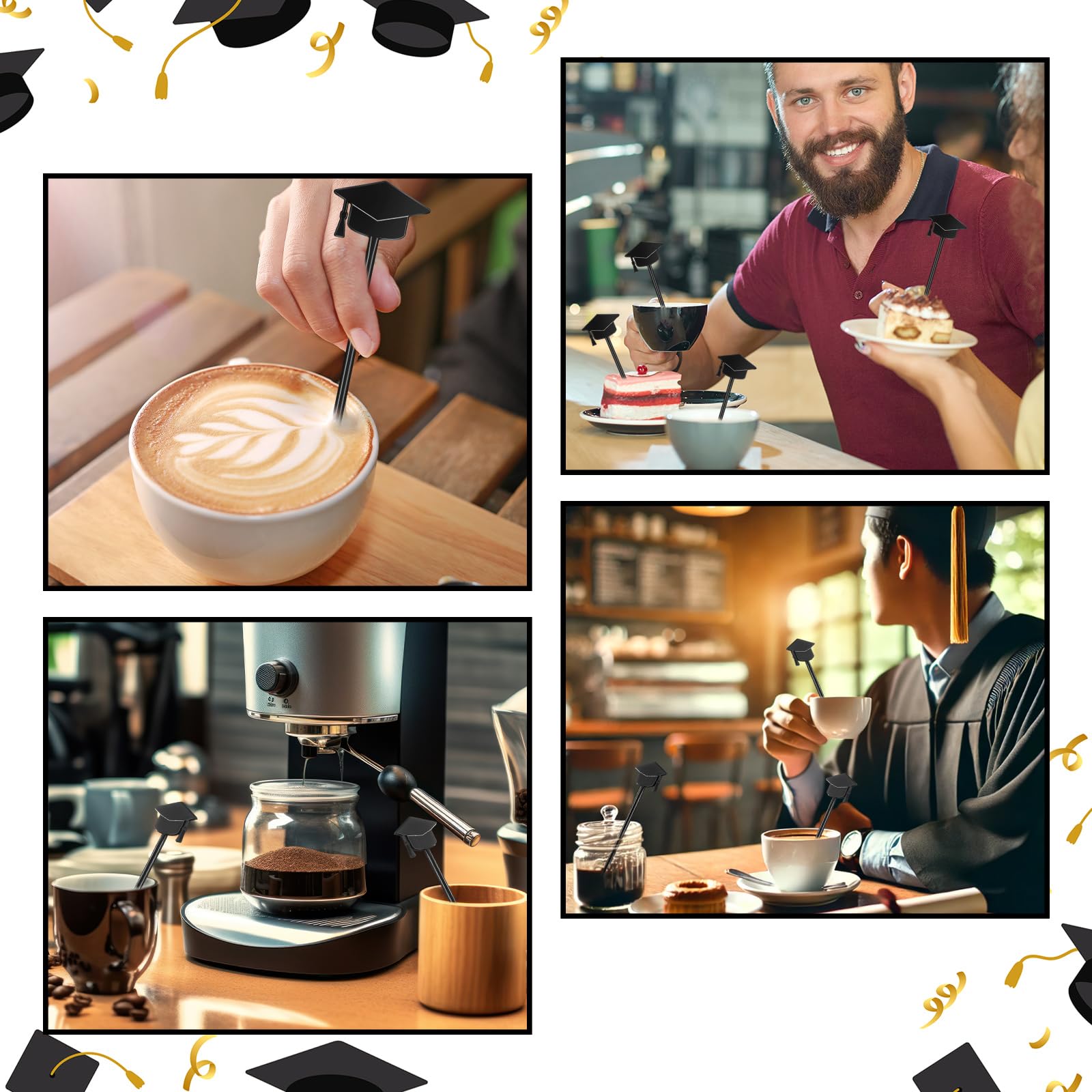 30 Stück Trinkrührstäbchen für Abschlussfeiern, Kaffee-Rührstäbchen, Cocktail-Mixer, Kunststoff-Rührstäbchen, heiße Kakaobar, Zubehör für Abschlussfeier, Party, Kaffee, Tee, Bar, Gastgeschenke