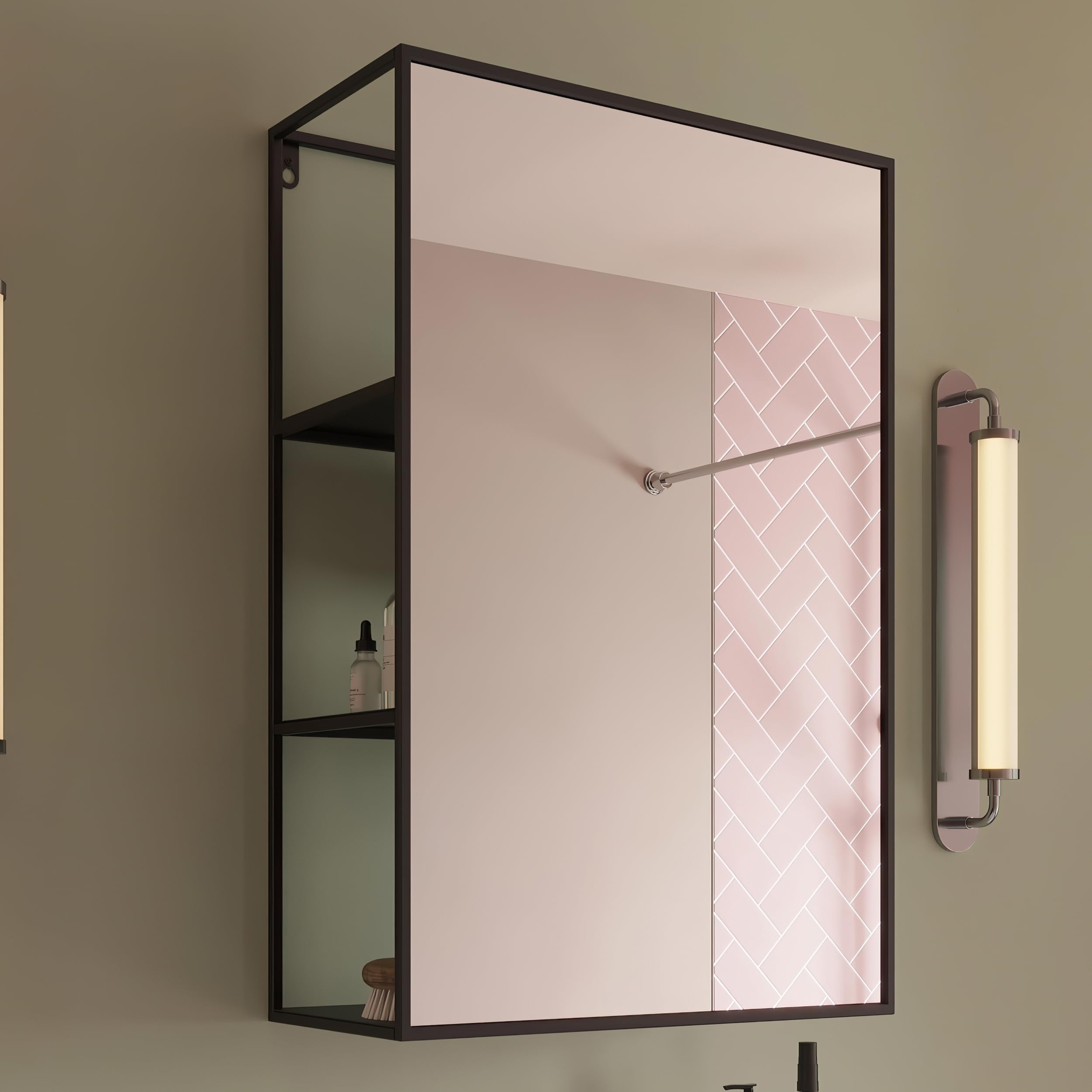 Croydex Matt Black Mirror Effect Steel Rectangular Wall-Mounted Bathroom Shelving (D)17.9Cm (H)60Cm (L)40Cm from B&Q