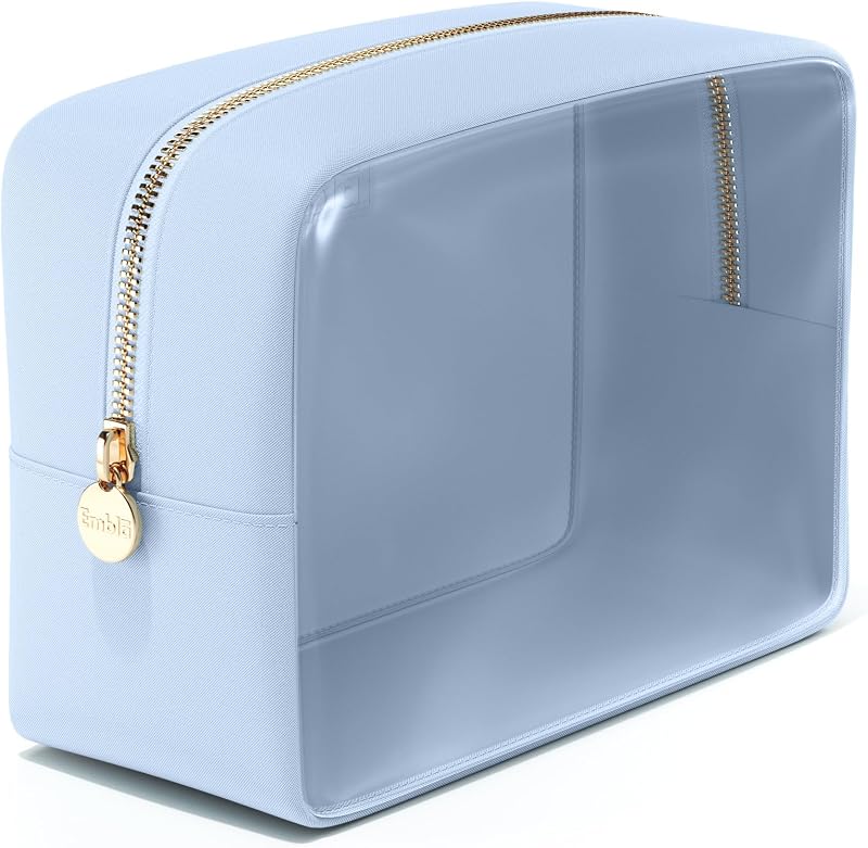 Necessaire de maquiagem transparente Embla Sky com zíper, nylon e PVC, Pacote com 1