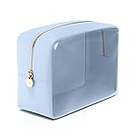 Embla London Makeup Bag Cosmetic Case, Clear Zipper Make Up Pouch and Toiletry Travel Tote, Cute Skincare Pouches for Women Girls, Preppy Purse Cosmetic Organizer, Large Makeup Bags, Sky Blue