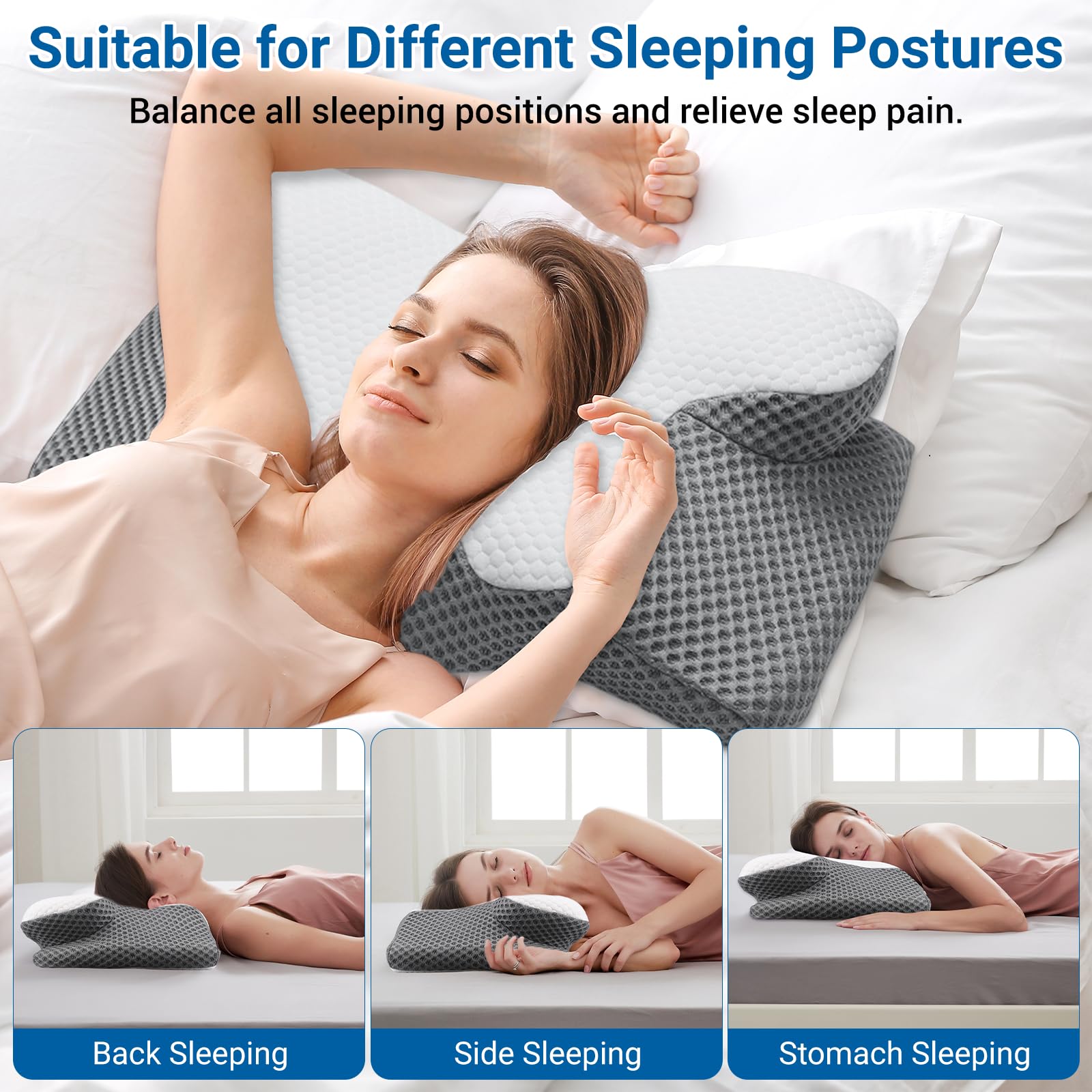 Cuscino Cervicale Memory Foam Ergonomico - Per Dolori Collo E Schiena, 60x34x13cm, Migliora Il Sonno - Foto 10