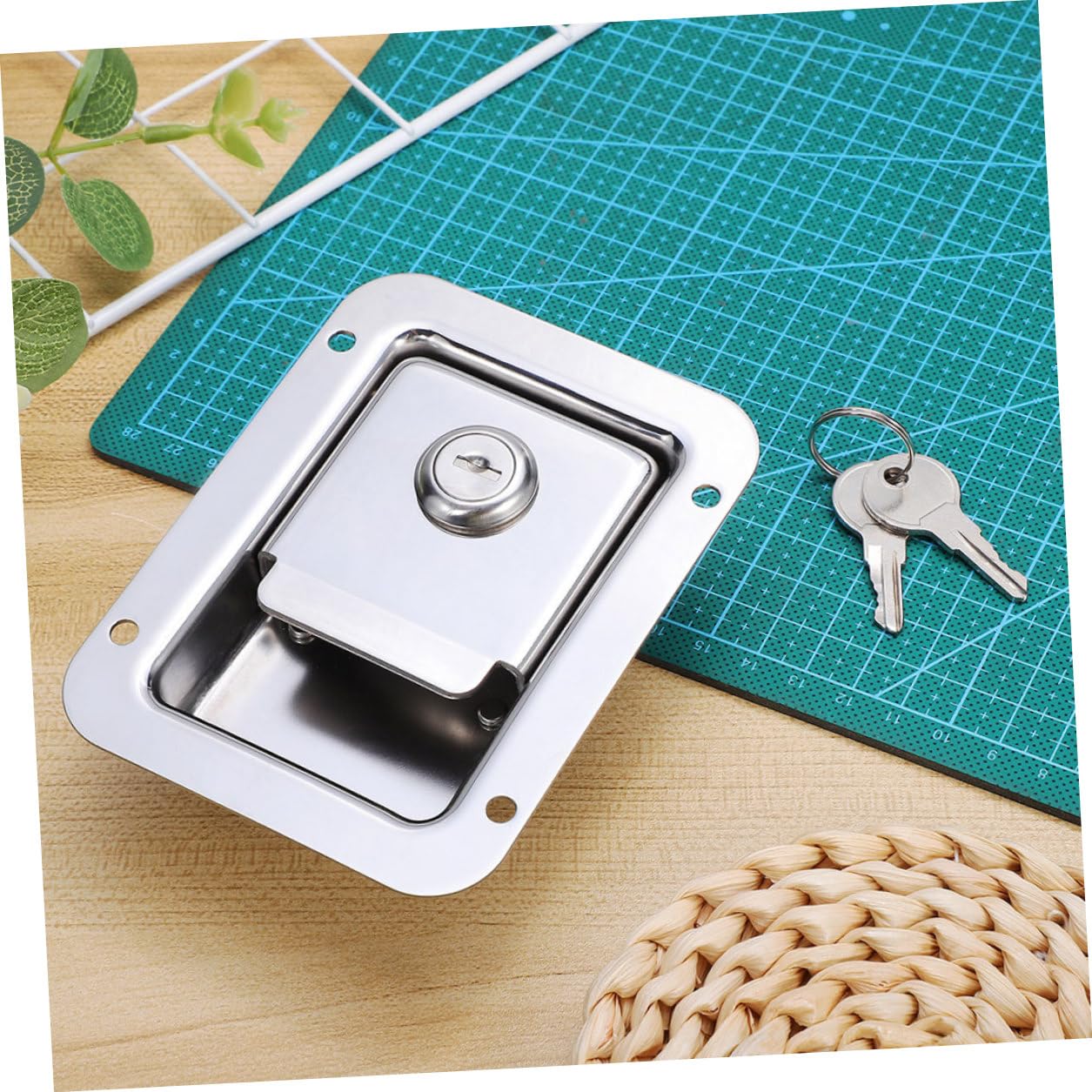Serrure à Poignée à Palette Inox Encastrée avec Clés Loquet Anti-grincement pour Portes de Véhicules Camions Remorques et Coffres Marines