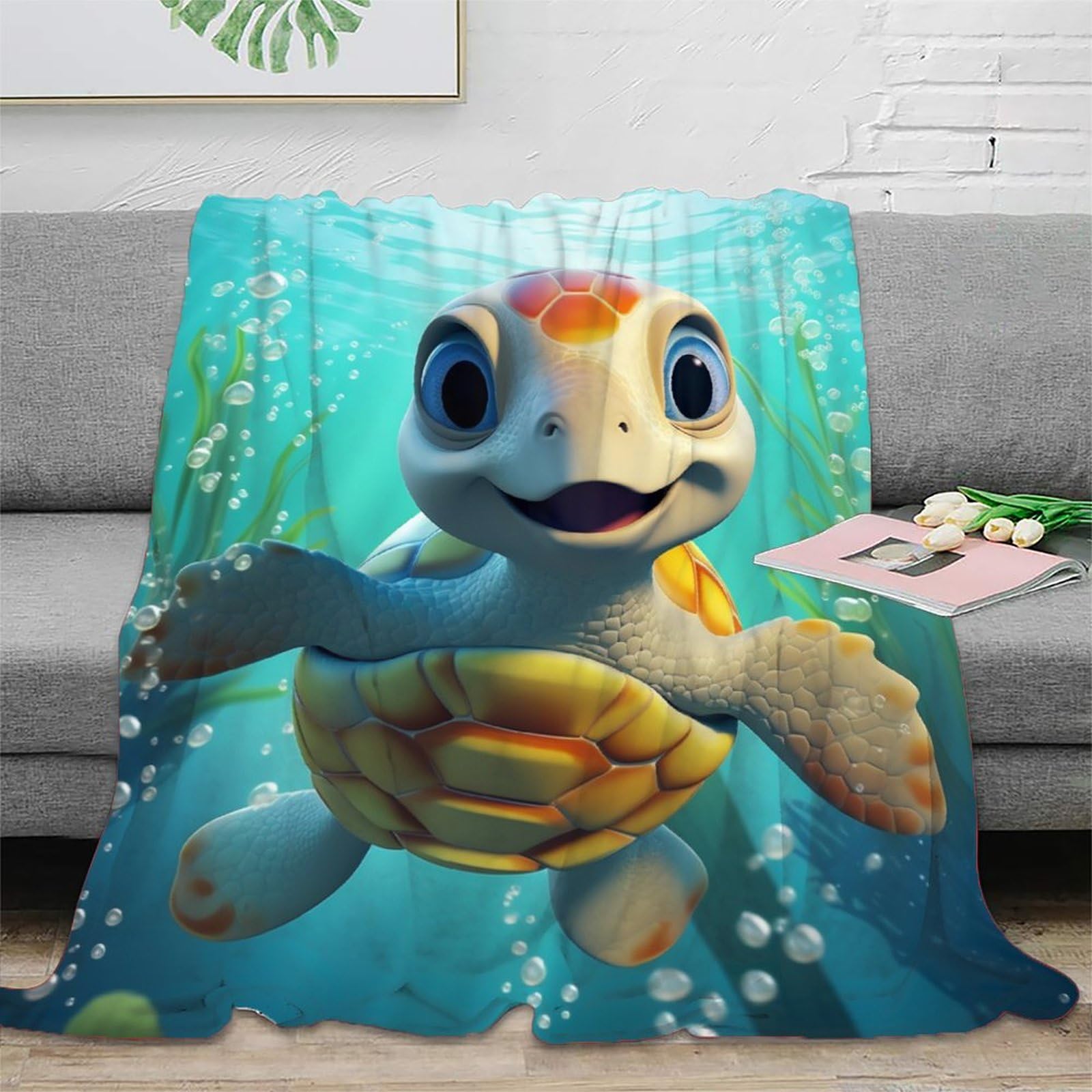 KKOLASXZE 3D Printed Turtle Blanket Fluffy Soft Cozy Super Soft Cozy Fuzzy Warm Throws with Anti-wrinkle/anti-tarnishing Lightweight for Home Couch Bed Sofa Cozy Warm 40x50inch(100x130cm)