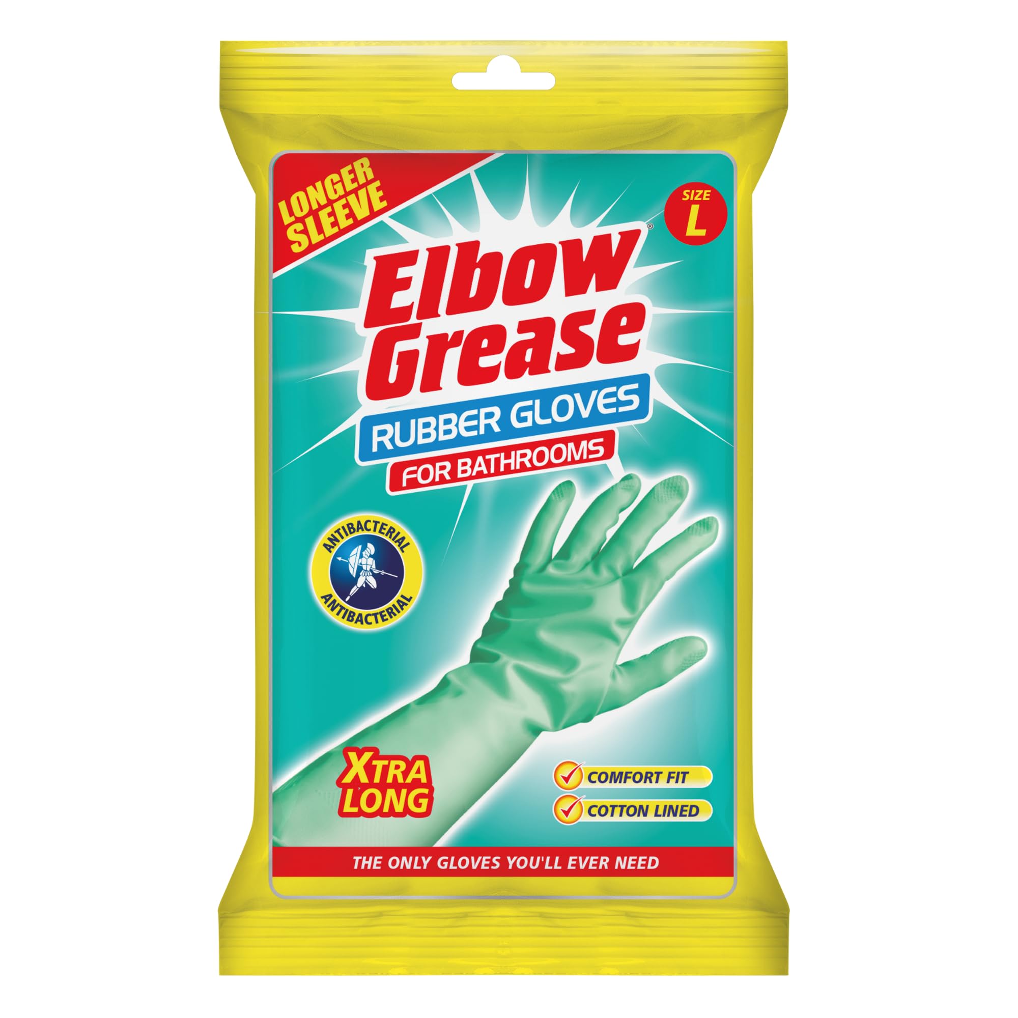 Elbow Grease Rubber Gloves For Bathroom Toilet Antibacterial Long Sleeve Large