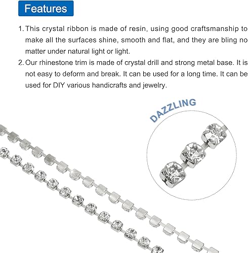 Miniatura 10 de MECCANIXITY Cadena de 2 yardas con diamantes de imitación de cristal de 0.315 in para coser, manualidades, joyería de bricolaje, decoración de boda,