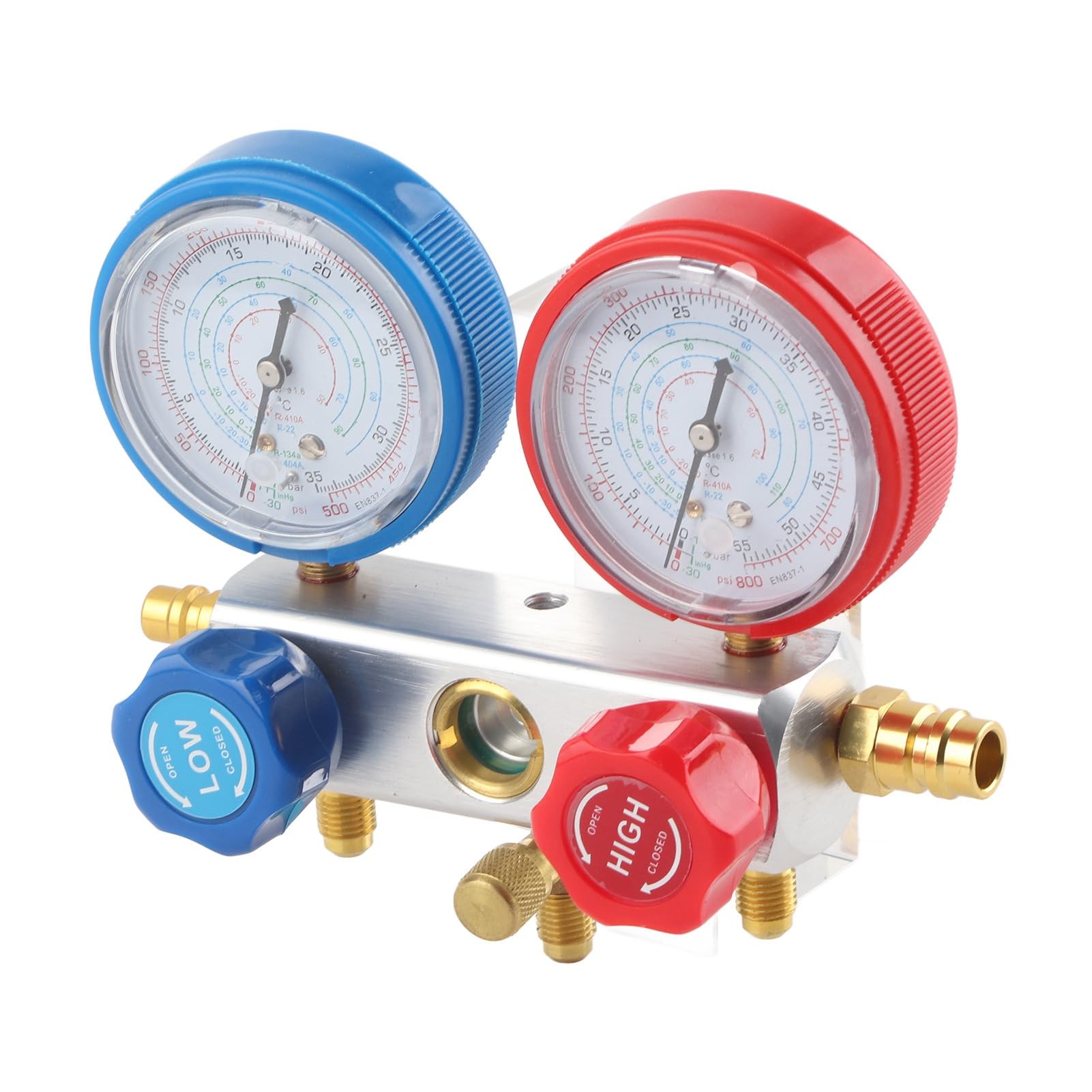 3-Wege-AC-Diagnose-Verteiler-Messgerät-Set, Kältemittel-Ladewerkzeug-Set für R410A R22 R404, professionelles HVAC-Messgerät-Set mit 3 Füllschläuchen, eingebauter Kugelhahn für