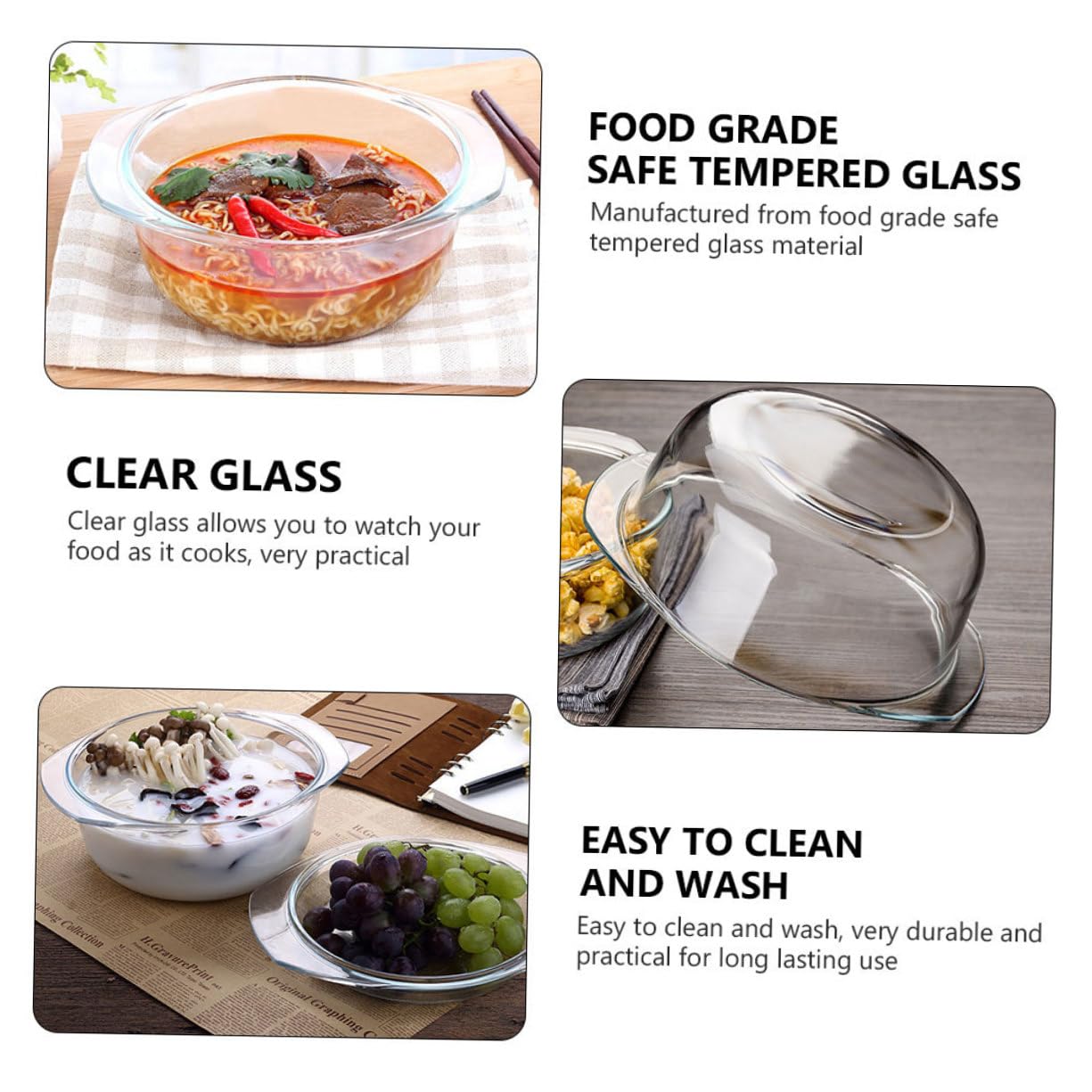 Hohopeti Hitzebeständige Glas schüssel mit Deckel Mikrowellengeeignet Ofenfeste Suppenschale aus Temperglas Bruchsicher Spülmaschinenfest Vielseitig für Kochen und Aufbewahrung