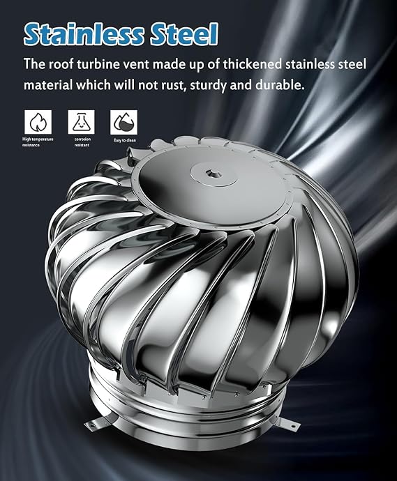 Stainless Steel Roof Ventilator, Wind-Driven Turbine Exhaust Ventilator/Roof Cap Vent/Attic Air Vent Ventilating Fan, Non Power Roof Ventilator (Size : 500MM/19.6IN)