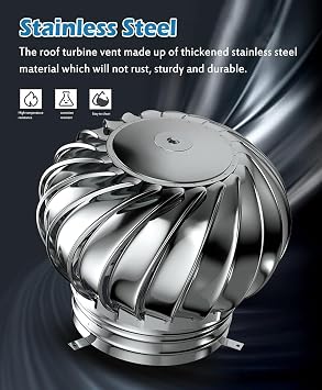 Stainless Steel Roof Ventilator, Wind-Driven Turbine Exhaust Ventilator/Roof Cap Vent/Attic Air Vent Ventilating Fan, Non Power Roof Ventilator (Size : 500MM/19.6IN)