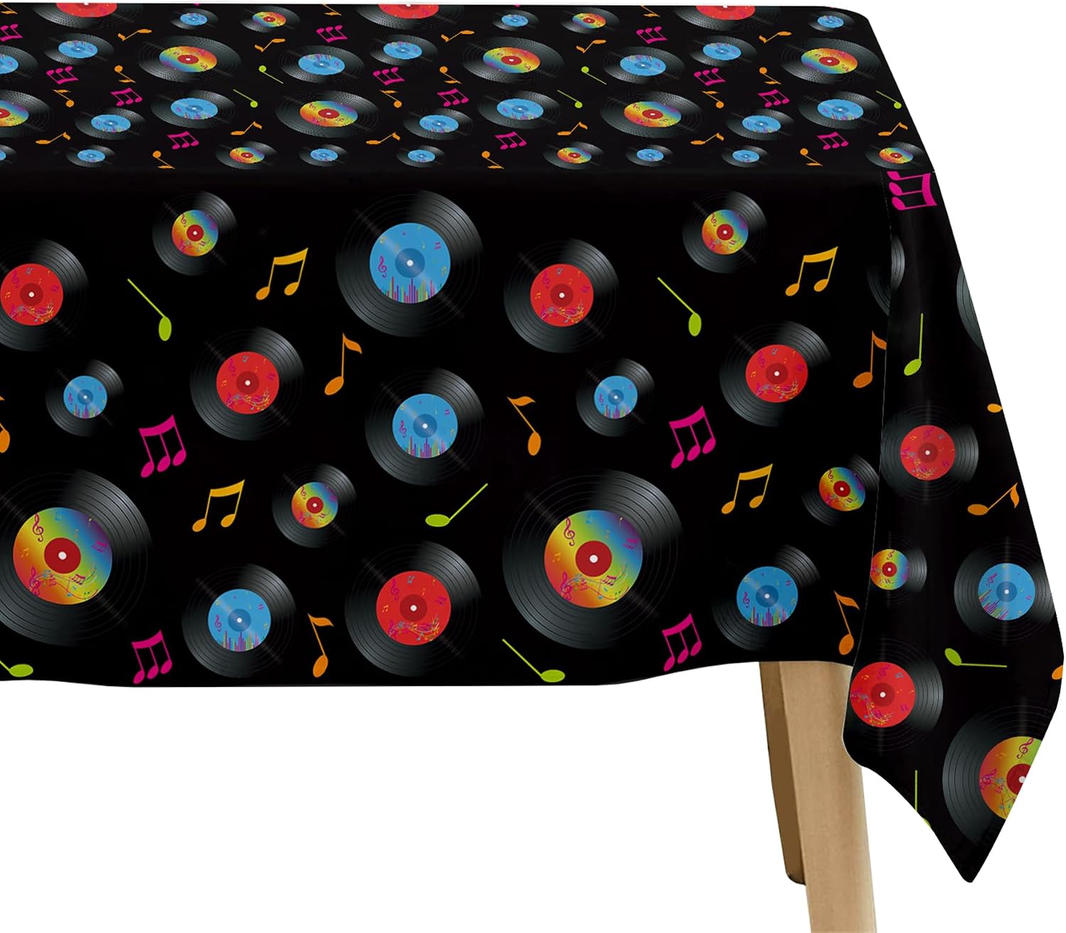Record Party Decorations Table Cloth, 3pcs Disposable 1950's Theme Retro Record 50's Rock Music Party Supplies Tablecover, 86in x 55in