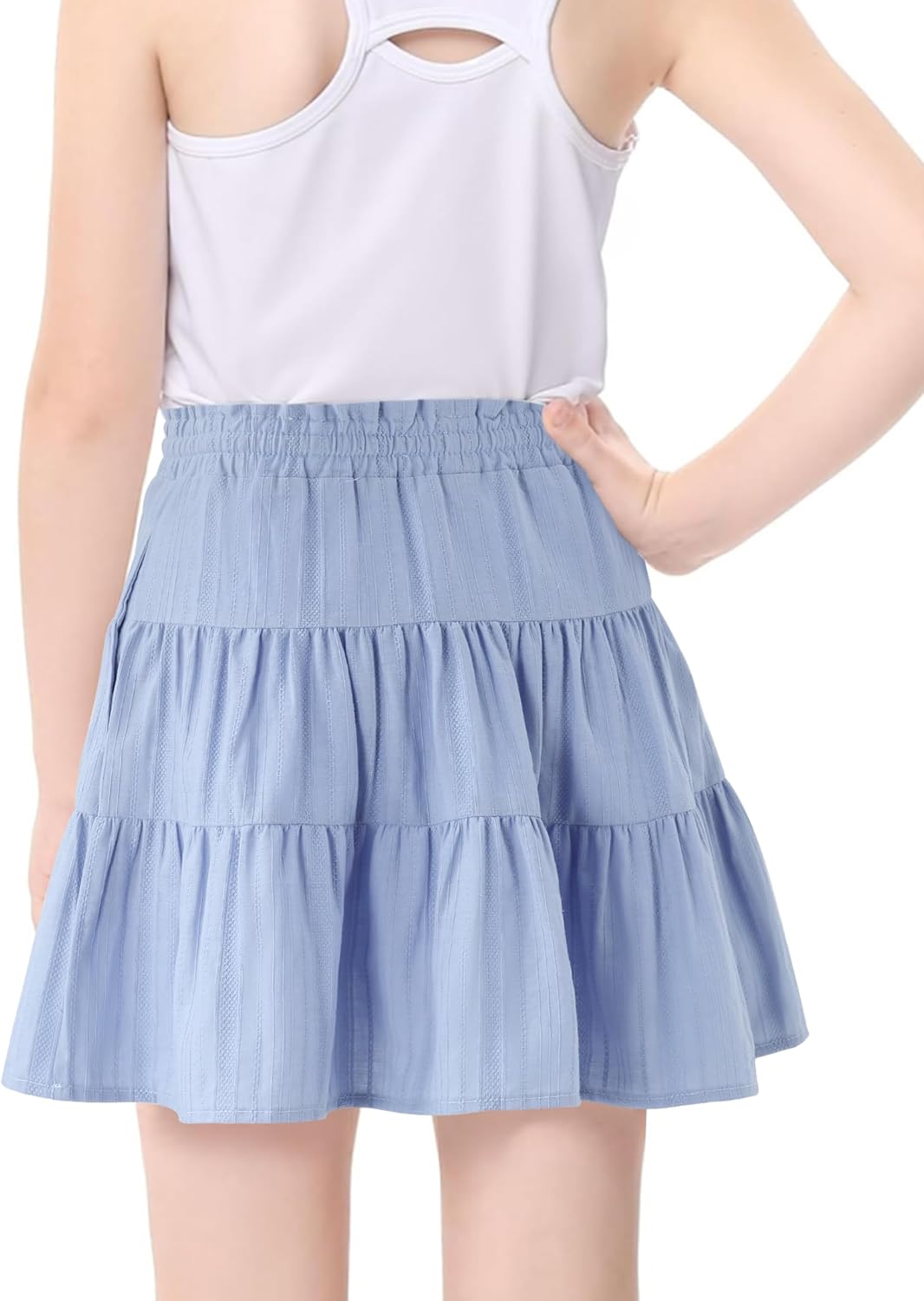 Girls Skirt High Waist Tiered Ruffle Knee Length Midi Skirt with Shorts and Pockets for 4-13Y - Image 2