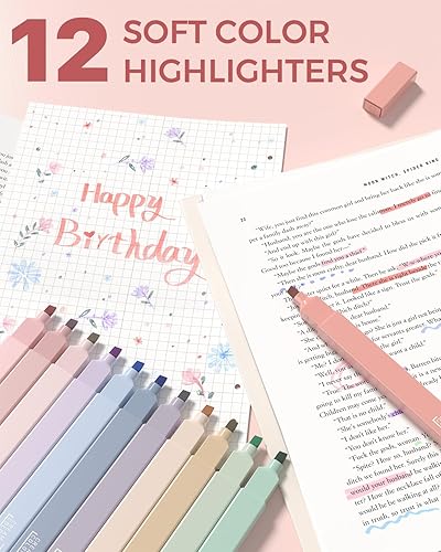 Miniatura 6 de Four Candies 56 piezas de suministros escolares estéticos con bonito estuche, 6 bolígrafos multicolor, 12 resaltadores pastel, 5 bolígrafos de gel