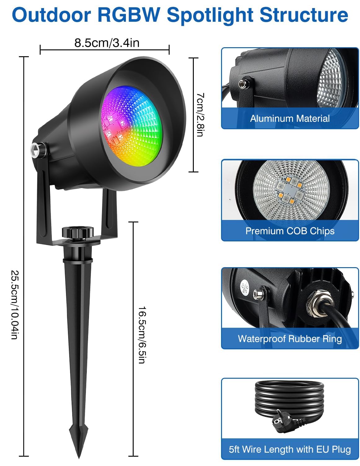 NATPOW Faretti da Esterno Giardino RGB, 4 Pezzi Lampioni da Giardino RGB con Telecomando e Bluetooth, Impermeabile IP65 Faretti Esterno Smart per Terrazza, Albero, Sentieri
