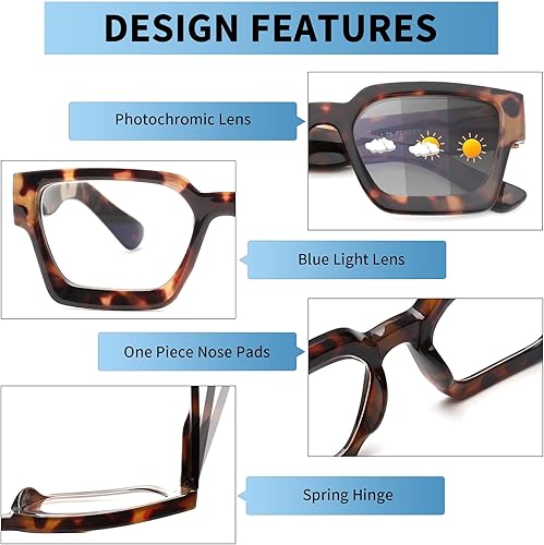 Miniatura 4 de JM Paquete de 3 lentes de lectura cuadrados estilo Oprah para mujeres y hombres, lectores rectangulares de gran tamaño, con bisagra de resorte,