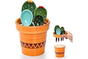 Coloch Ceramic Cactus Shape Baking Measuring Spoons and Cup Decorative Cactus Figurine