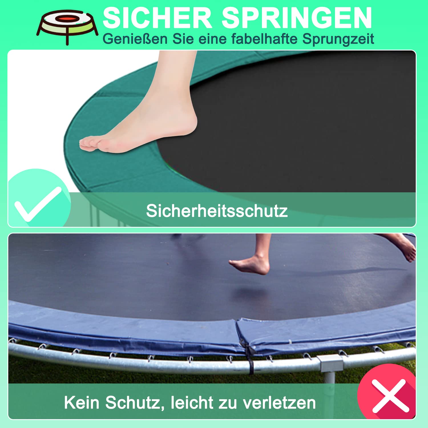 Gimisgu Osłona krawędzi trampoliny, Ø 366 cm, zielona, osłona sprężyn do trampoliny ogrodowej, Jumper, ochrona krawędzi trampoliny, PCW, PE, 100% odporna na działanie promieni UV