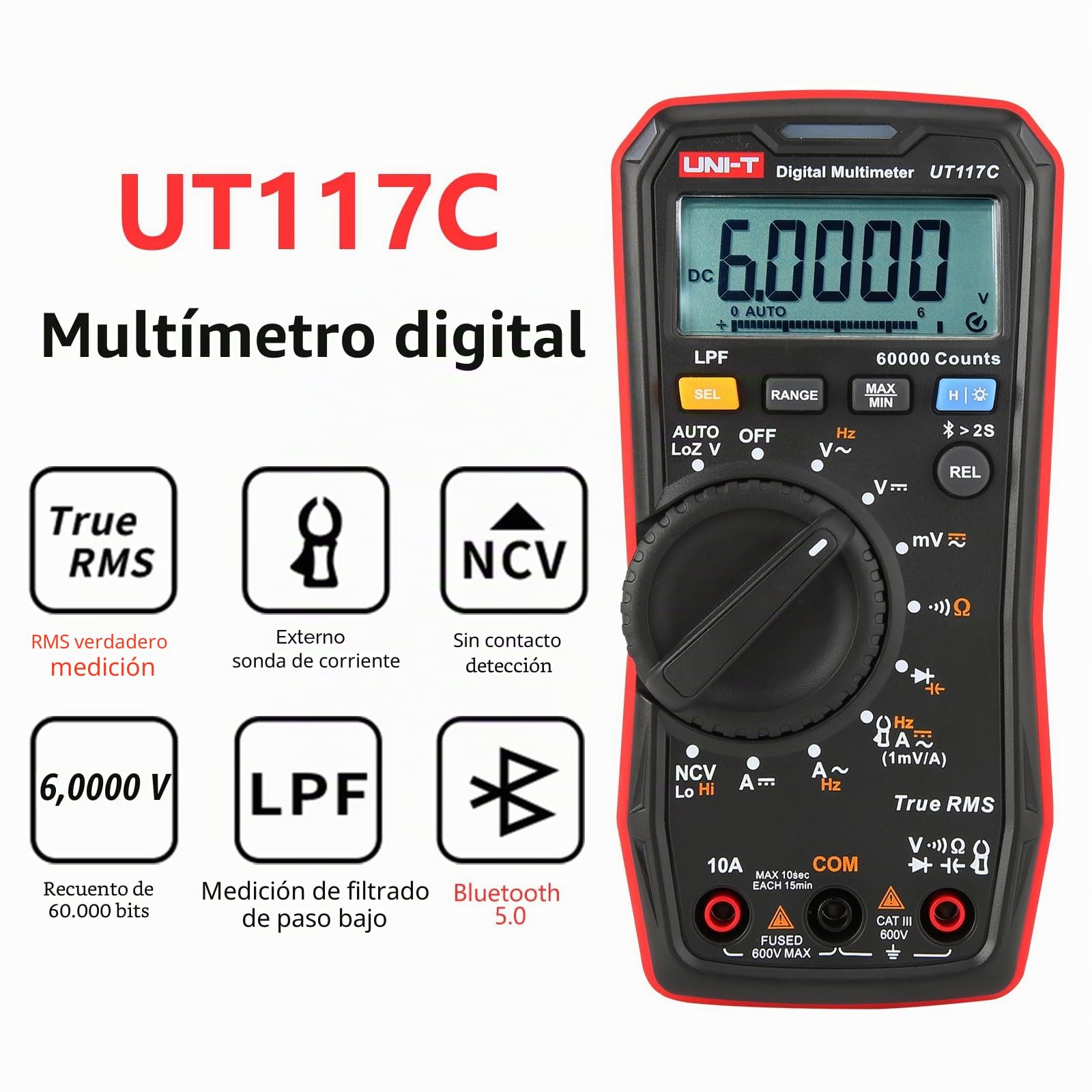 UNI-T UT117C 60000 cuenta profesional alta precisión real RMS Bluetooth digital multímetro inteligente electricista metro