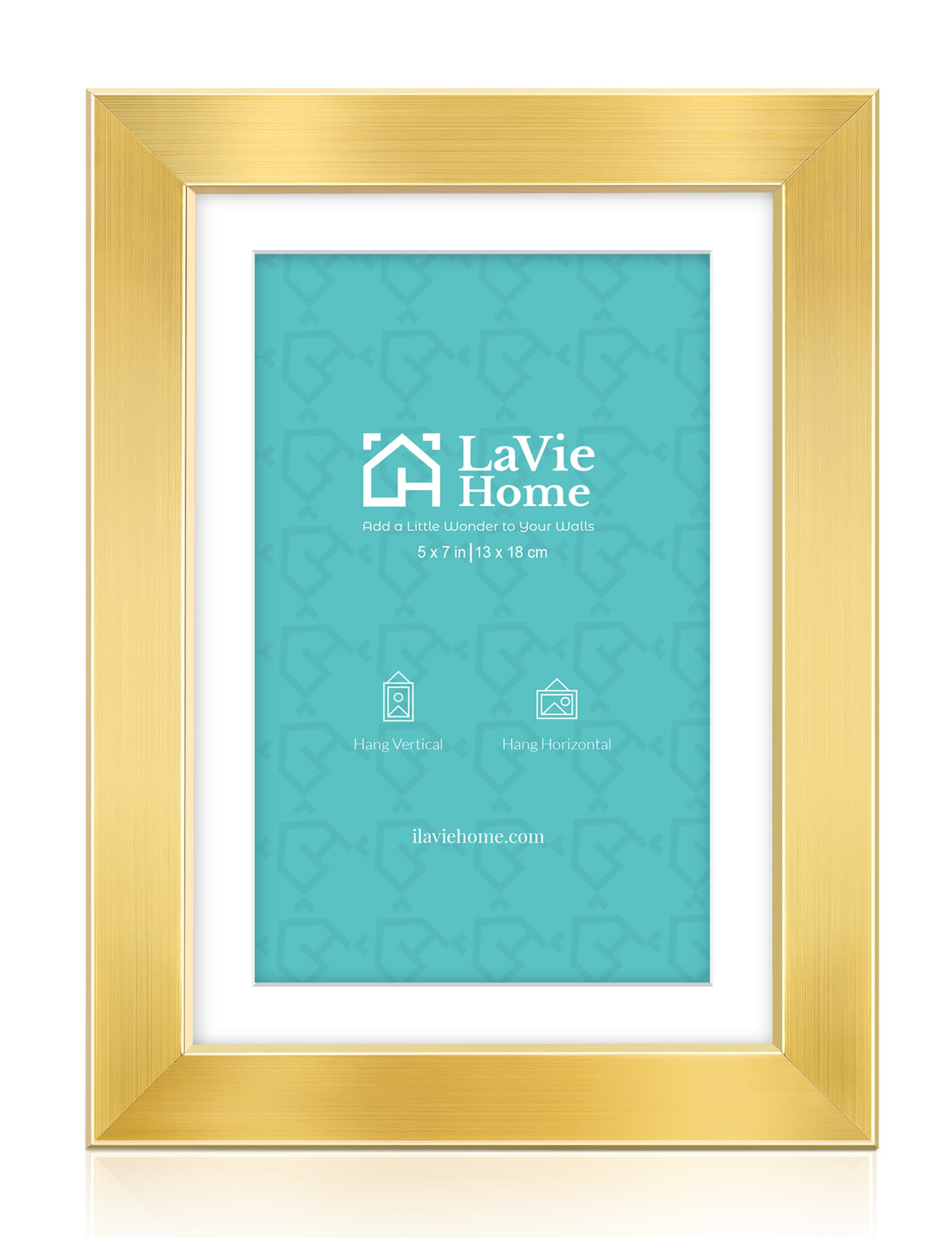 LaVie Home 5x7 Picture Frame Gold, 5 x 7 Frame with High Definition Plexiglass, Horizontal or Vertical Wall Wood Gallery Picture Frames Suitable for Small Picture, 1pc