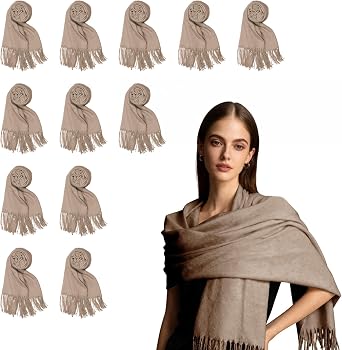 12Pcs Bulk Pashminas for Wedding, Shawls with Fringes Bulk Wraps for Wedding Guests Wedding Favor Bridal Shawls Gift
