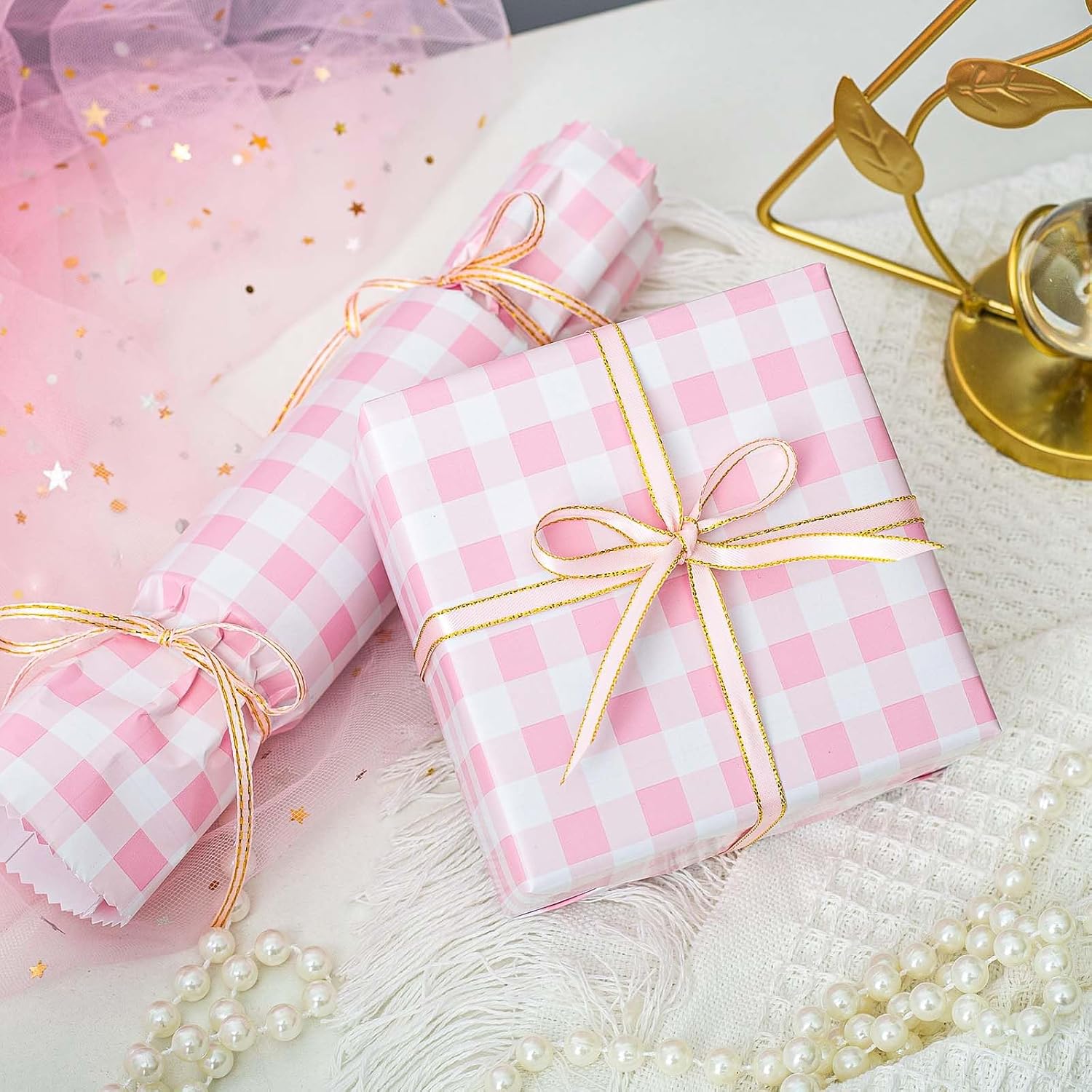 Burymento Pink Checkerboard Wrapping Paper, Gift Wrap for Birthday, Valentines, Mothers day, Graduation, Wedding, Fathers day, Baby Shower, Christmas (17in x 32.8ft) - Image 3