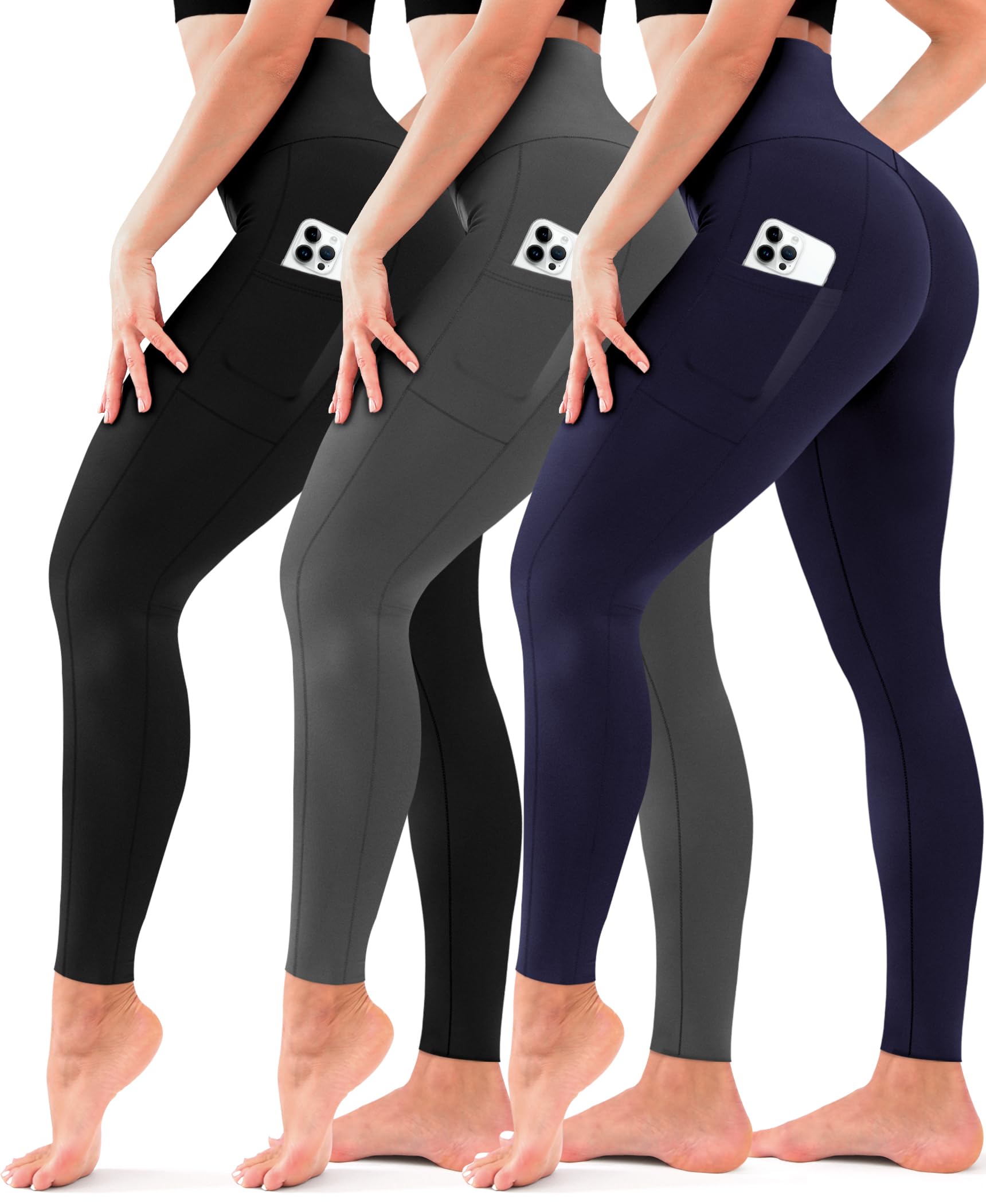3 Pack Leggings for Women-No See-Through High Waisted Tummy Control Yoga Pants Workout Running Legging