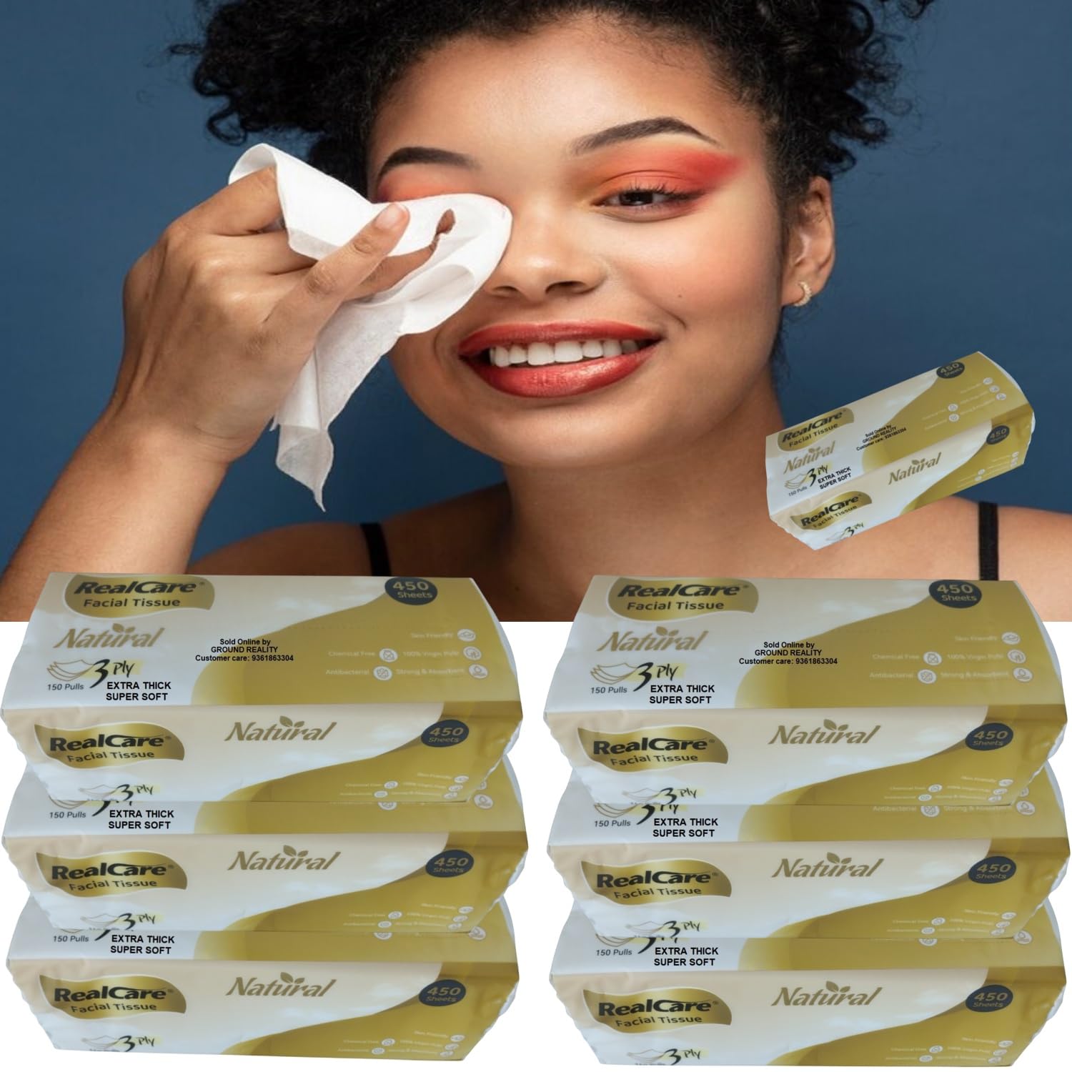 Real Care 900 Sheets | 6 Pack Dry or Wet Dual Use Cotton Facial Tissue Wipes Makeup Remover, Baby and Elder Cleaning, 3 Ply – Extra Thick, 100% Chemical Free Hospital Grade Towel. Large Size 20x17cm-image-27